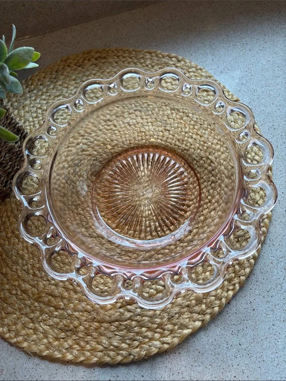 (2) Pink Depression Glass Lace Edge Bowls - Hocking Glass Co 1930s